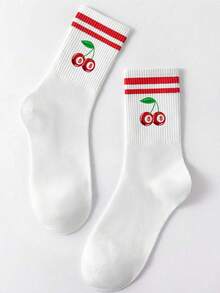 1 Pair Color Ladies' Style Red Cherry Green Leaf Pattern / Cherry Leopard Pattern Bow And Other Pattern Ladies' Socks, White Double-Striped Socks, Loose Fit, Suitable For Both Men And Women, Invisible Socks, Sweat-Absorbing, Breathable And Quick-Drying, Sporty And Casual Style, Suitable For Daily Wear / As A Party Gift / Easter / Holiday Gift / Summer Style. - Multicolor - View 14