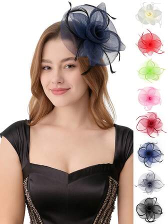 1Pc Fascinators Hat Flower Feather Headband Cocktail Tea Party Headwear Kentucky Hat Girls And Women