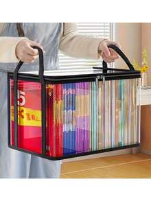 2pcs/Set Large Capacity Multifunctional Storage Boxes, 180-Degree Flip-Top Design, Transparent Organizer Boxes For Books, Clothes, Snacks, Documents, Heavy-Duty Plastic Construction, Space-Saving, Ideal For Home, Office, Travel - Multicolor - View 1