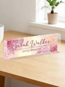 Customized Desktop Nameplate, 20 Styles Available, Customizable Text, Floral Transparent Acrylic Block, Personalized Office Decor Gift Suitable For Boss, Teacher, Colleague, Ladies And Gentlemen - Multicolor - View 19