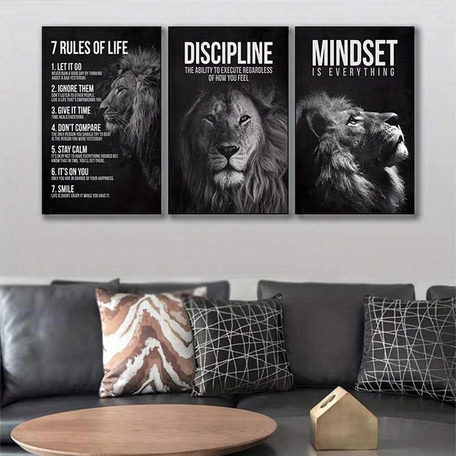 3PCS Optional Framed Animal Canvas Posters - Motivational Wall Art | Classic & Modern Styles, Animal Print Theme | For Home Office, Living Room, Bedroom Indoor Decor - Multicolor - View 1