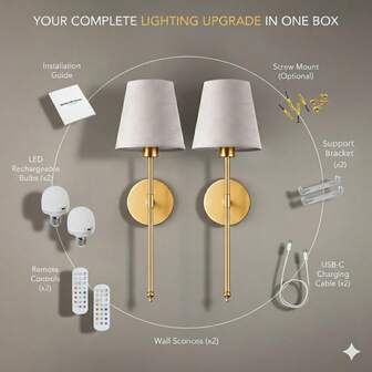 Battery Powered Wall Lamp, Gold/Black, Wireless Wall Light, Dimmable, Detachable Bulb, With Remote Control, 10 Color Options, Rechargeable Wall Lamp, Suitable For Bedroom, Living Room, Corridor Decoration
