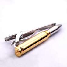 BXLE - Clips de corbata para hombre, clip de corbata de tiro de pistola dorada, diseño de bala para hombre de boda, accesorios de caza novedosos (clip de corbata), Cobre Metal - 1 - Ver 3