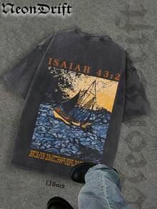 NeonDrift Double-Sided Printing Halloween, Christmas, Thanksgiving Gifts-Fear Not Isaiah 43:2 Christian T-Shirt With Ocean Wave Art – Inspirational Bible Verse Design, Soft Cotton Tee For Men, Faith-Based Streetwear, Religious Apparel For Daily Wear And Spiritual Expression - 黑色 - 查看 3
