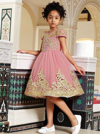 Girls' Sparkly Mesh Tutu Skirt, Multi-Layer Fluffy Tulle Skirt With Glitter Accents, Birthday Princess Dress