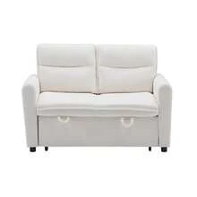 [Sofa Bed With Sleeping Function] Modern 2-Seater Sofa / Foldable Sofa Bed With Pull-Out Function / Adjustable Backrest / Includes Large Back Cushion / Space-Saving For Small Living Rooms - Beige - View 5