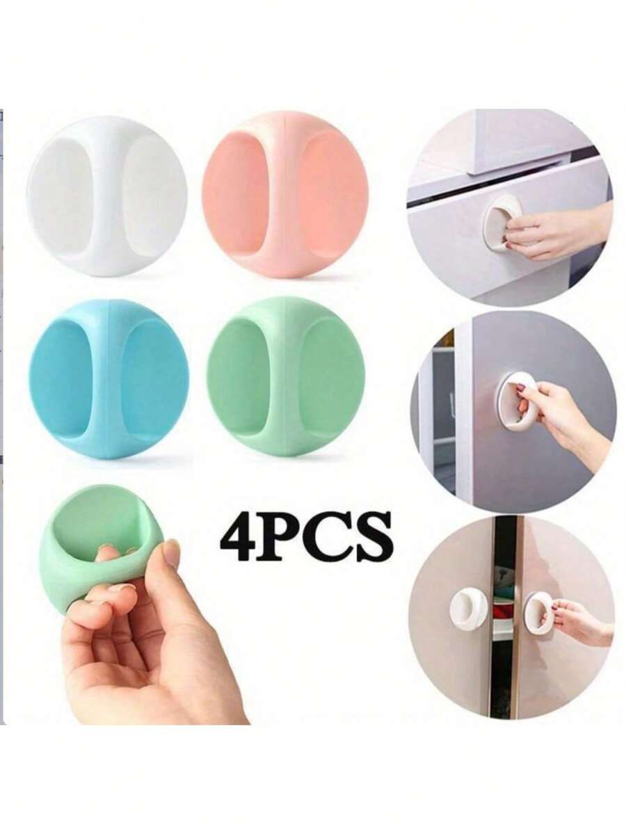 4个简易安装自粘圆形门把手 - 用途广泛，适用于橱柜、窗户、抽屉等 - 无需胶水 - 彩色 - 查看 1