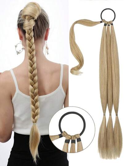 30inch Synthetic Braided Ponytail Hair Extensions, High Temperature Fiber Boxer Braid