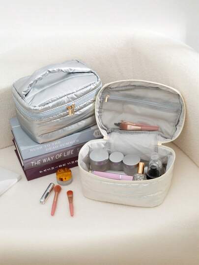 1个冬季柔软化妆包，女士纯色3种颜色可选，大容量化妆品收纳包，旅行洗漱包，必备礼品收纳袋，拉链配件，美甲包，房间装饰，钱包，化妆包，梳妆台，旅行，化妆包，旅行必备，收纳袋，旅行必需品，化妆品收纳袋，收纳袋，化妆包，旅行必备