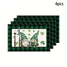 1 pieza/4 piezas/6 piezas Juego de individuales de lino con patrones de trébol y duende, decoración del hogar, adecuado como regalo del Día de San Patricio, decoración, vajilla, para todas las estaciones, individuales lavables modernos, decoración de fiesta interior/exterior, regalo ideal - Multicolor - Ver 22