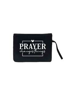 女士时尚“Pray”字母印花手提包套装，包含手拿包和拉链小袋，多功能女士包，派对/节日礼物，时尚手提包和化妆包套装，印花“Pray”字母手提包，适合婚礼、生日、海滩和度假等场合。 - 彩色 - 查看 14
