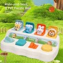 婴儿捉猫益智盒陷阱玩具，互动玩具，按按钮可弹出相应动物