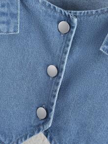 2pcs/Set Girls Casual Retro Button Front Denim Camisole Top & Elastic Waist Wide Leg Denim Pants Set, Spring/Summer - Light Wash - View 4