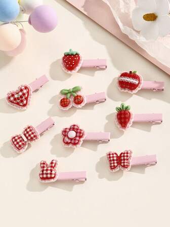 New Arrival Hot Selling Pink Series Hair Clips, Cute Bow, Cherry, Heart, Duck Bill Crease-Free Clips Set, Bow, Cherry, Cute ABS Plastic Hair Clips, Suitable For Spring, Summer, Autumn, Winter, Claw Clips, Hair Slide, Hair Barrettes For Valentine's Day Valentine's Day Accessories Gift