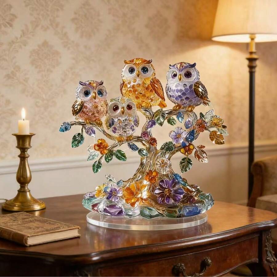 1个水晶猫头鹰摆件，彩色亚克力材质，2D打印，情人节送给朋友的完美礼物，理想的家居和办公桌装饰品，猫头鹰家居装饰 - 彩色 - 查看 1
