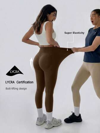 NcmRyu 1 st kvinnors sömlösa elastiska ribbade högmidjade skinny leggings