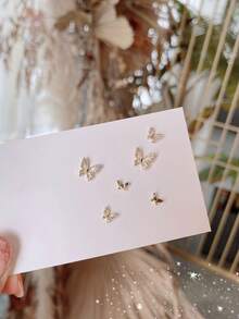 3 Pairs Of Small, Exquisite, Elegant And Flexible Butterfly Earrings, Suitable For Women's Daily And Party Wear, Perfect Holiday Gift, Fashionable Earring Set - Multicolor - View 4