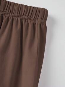2Pcs Loungewear Sets For Women Solid Long Sleeve Lapel Collar Button Down Tops And Drawstring Elastic Waist Pants - Brown - View 5
