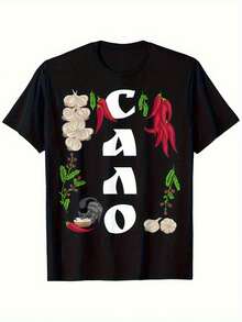 Funny Ukrainian Food Graphic T-Shirt - Unisex Casual Short Sleeve Round Neck Tee With Pickles, Vodka, Borscht & Pierogies Print - Cyrillic "Canoe" Design For Men & Women - All-Season Comfort Fit (Machine Washable) - Ideal Gift For Ukrainian Cuisine Lovers - Black - View 2