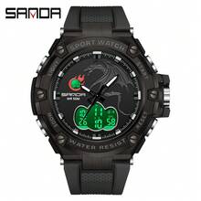 SANDA. SANDA 耐用电子手表,运动数字手表,双显示屏,闹钟,夜光,防震,适合户外运动,双时区显示,探险计时器,运动风格腕表,现代数字显示手表,多功能手表,健身爱好者,男士日常时尚配饰,精美礼品 - 3171 - 查看 17