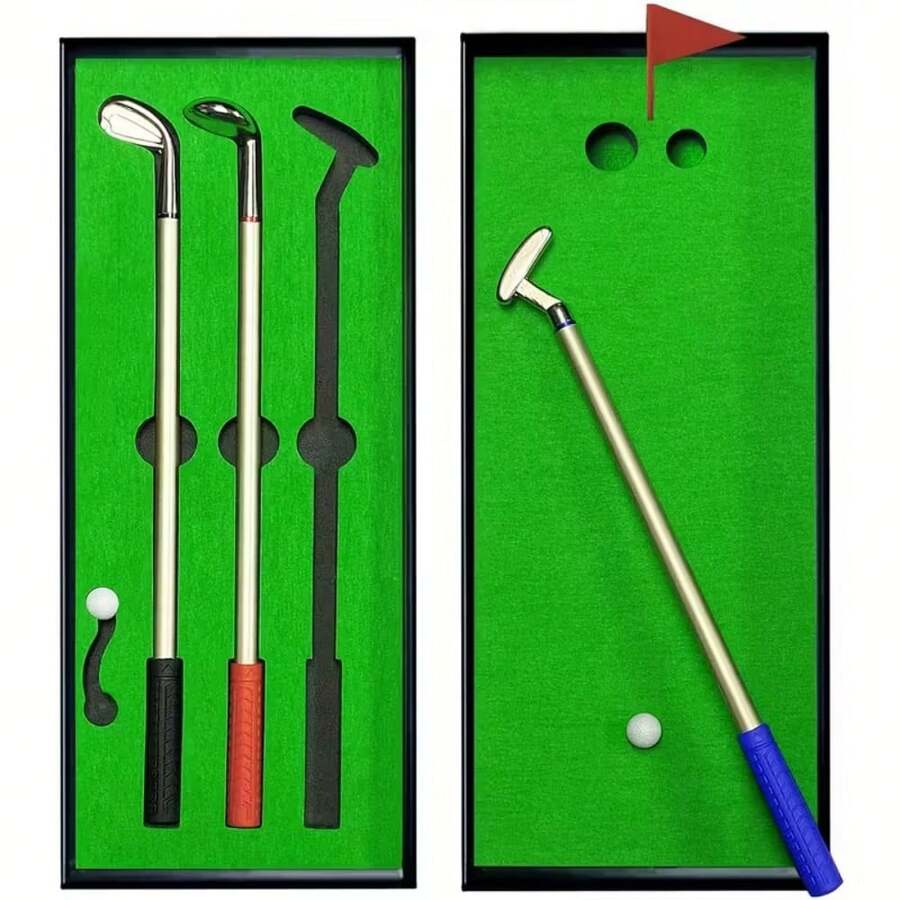 1套高爾夫筆組與迷你桌面推桿遊戲，包含3支推桿造型筆、棋盤遊戲，趣味辦公桌配件與高爾夫球手禮物，高爾夫配件，高爾夫用品 - 彩色 - 查看 1