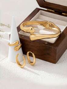 4款经典欧美风女式时尚金色水滴形椭圆耳环、手链、戒指、首饰套装，简约精致的创意首饰配饰，适合日常佩戴、各种节日和派对，情人节/母亲节/夏季首饰礼物 - 首飾套裝 - 查看 11