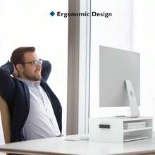BONTEC Wooden Monitor Stand Riser, 2-Tier Desk Shelf With Storage Organizer, Ergonomic Computer Stand With Cable Management, Cellphone Holder, White, 165 Inch - Màu E - Xem 2
