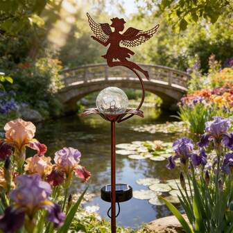 1 paquete Luz solar ambiente LED impermeable con diseño de ángel lindo para decoración nocturna de jardín, patio, balcón y terraza