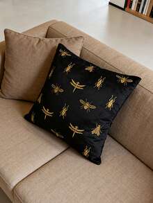 1 pièce/2 pièces Taie d'oreiller brodée d'insectes, housse de coussin, en velours, douce et confortable, 45 x 45 cm / 30 x 50 cm, convient pour le salon, la tête de lit de la chambre, excellente recommandation de cadeau - Noir - Voir 7