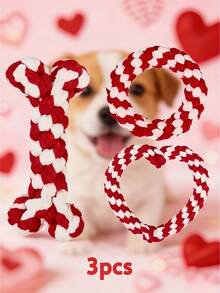 4pcs/3pcs Valentine's Day Limited Edition Dog Rope Toys Set, Includes Heart, Chicken Leg, Bone, Carrot, Donut Rope Toys, Suitable For Medium And Small Dogs Chewing, Teeth Cleaning, Interactive Play, Valentine's Day Pet Gift - Multicolor - View 6