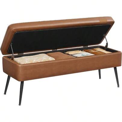 VASAGLE EKHO Collection - Banco otomano de Almacenamiento Banco de recámara de Entrada 15 galones Piel sintético con Costura Moderno de Mediados de Siglo bisagras de  Cargas de 650