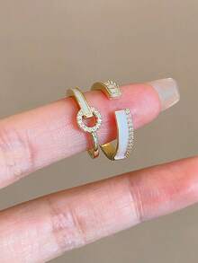 Bộ 2 chiếc nhẫn đá Cubic Zirconia tối giản thời trang, có thể điều chỉnh kích cỡ, phù hợp cho nữ, đa năng cho tiệc tùng, đám cưới và đeo hàng ngày. - Vàng - Xem 4