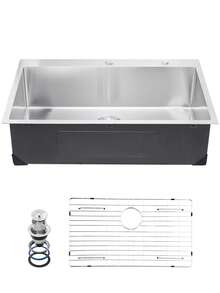 Fregadero de cocina de 33" de montaje superior, de un solo tazón, con lavabo empotrado, barra de acero inoxidable