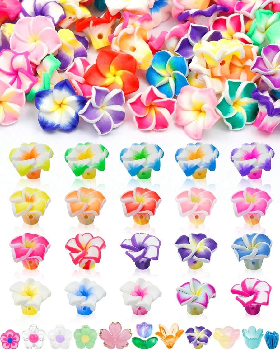 FIVEIZERO 200PCS Gl Lily Bell Flower Beads, 11 Colors Et Crystal Floral Bead Charms For Bracelets, Necklaces &Amp; DIY Jewelry Making - Polymer Clay Plumeria - 查看 1