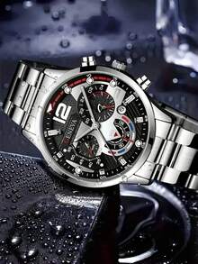 3件套男士手表，休闲商务不锈钢表带石英腕表组合套装，派对礼物，海滩度假情人节礼物