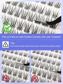 80Pcs C Curl Self Adhesive Individual Cluster Lashes 8-16mm DIY Lash Extension No Glue No Remover Needed Press On Segmented Cluster Lashes Natural Long Eyelashes Extension - 黑色 - 查看 7