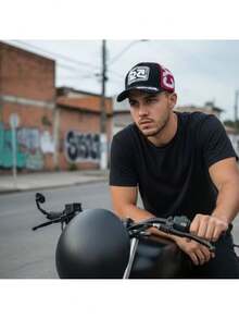 Cyclone Velvet Unisex Cap With Curved Brim In 3 Colors - 黑色與紅色 - 查看 2