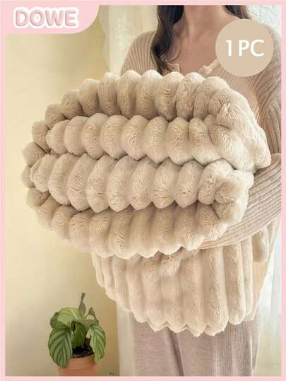 1 Stück luxuriöse, leichte, umkehrbare Kunstfell-Decke - weicher gestreifter Flanell, warm & gemütlich, geeignet für Nickerchen, Büro, Camping, Sofa - vielseitiger Polyester-Tagesdecke, perfektes Weihnachtsgeschenk