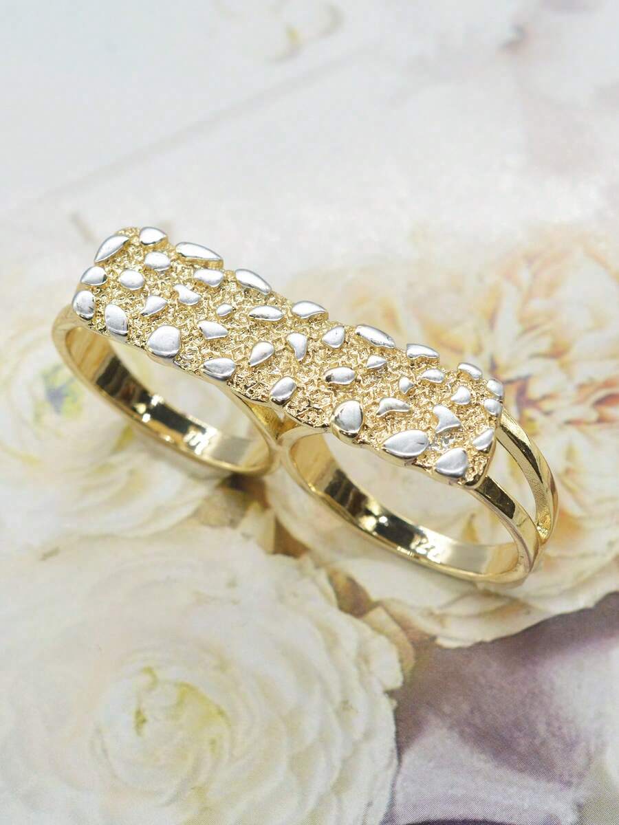 1枚时尚嘻哈摇滚花朵弯曲双指双环戒指，镂空连接戒指，适合男士日常佩戴、派对、万圣节、圣诞节、复活节礼物，送给男友的最佳礼物 - 银色 - 銀色 - 查看 1