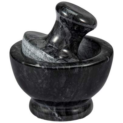 Heavy-Duty Black Stone Pestle And Mortar – Ideal For Crushing Pills, Grinding Spices & Making Pesto, Ergonomic Handle For Comfortable Use & Easy Cleaning