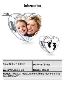 1件个性化照片手链吊坠，适合作为母亲节、母亲节、父亲节的礼物，照片项链吊坠，照片脚链吊坠，心形照片珠子配爪印图案，新年礼物送给父亲、女儿、女友、妻子、闺蜜，展现魅力。 - 銀色 - 查看 12