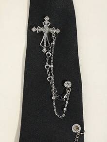 1pc Unisex Fashion Faux Crystal Skull Cross Tie Clip, Simple & Versatile For Daily, Party, Performance, Available In Grey/Black/Red - A - View 6