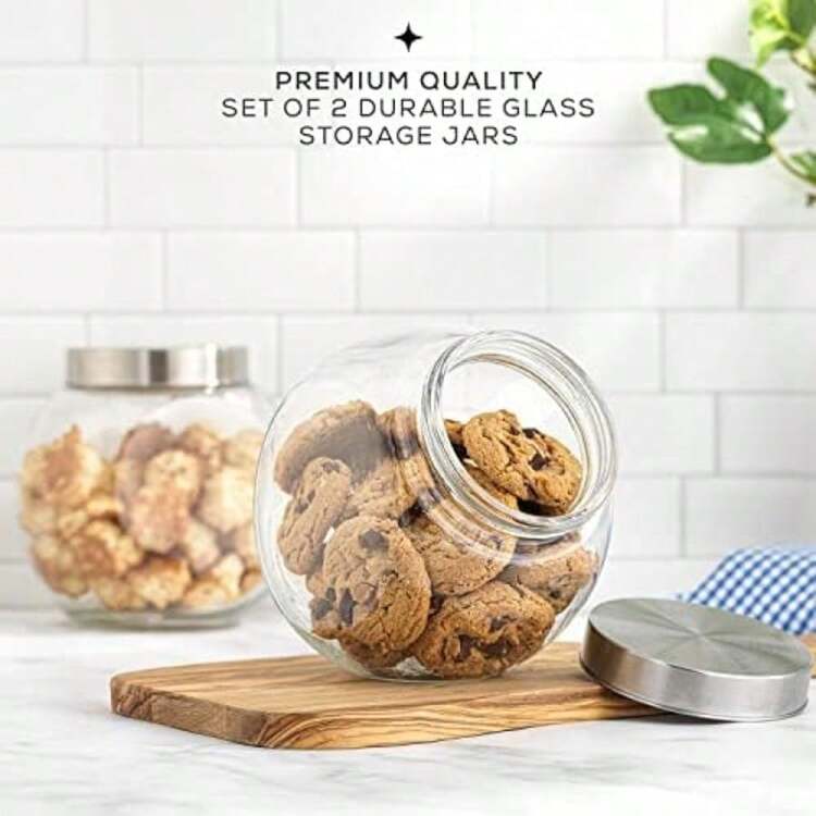 JoyJolt Tarro de galletas de todos los lados JoyJolt. Juego de 2 tarros de galletas para mostrador de cocina con tapas, tarro de caramelos, contenedor de golosinas para perros(default) - Multicolor - Añade 2