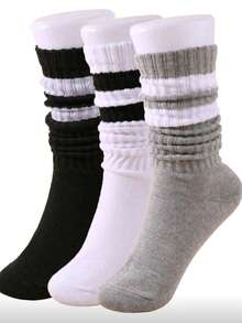 3 pares de calcetines holgados de punto a rayas para mujer, calcetines holgados a rayas, calcetines caídos, calcetines hasta el tobillo, suaves y cómodos, cálidos y transpirables, opciones de moda en negro, blanco y gris, perfectos para senderismo, vuelta al colegio, regalos de Halloween y Navidad, acogedores y cálidos - Multicolor - Ver 5