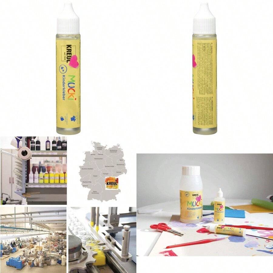 KREUL Mucki 24381 - Pegamento infantil pluma de 29 ml soluble en agua sin disolventes sin PVC inodoro uso universal sin parabenos sin gluten sin lactosa vegano lavable transparenteDurable, Sólido - Multicolor - Ver 1
