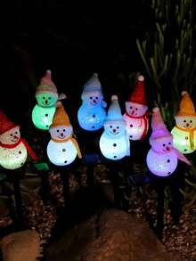 1 pieza Luz de ambiente con decoración de paisaje de muñeco de nieve con energía solar, luz de color cálido para decoración navideña exterior, adecuada para jardín, patio, césped, parque, porche y entrada de automóviles - Multicolor - Ver 8