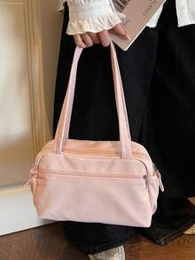 Women's Minimalist Solid Color Shoulder Bag, Casual Versatile Fashion Handbag, Underarm Bag, Simple Fabric Tote Bag For Commuting