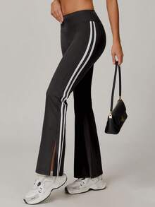 Women's High Waist Flare Yoga Pants - Solid Color Wide Leg Sweatpants, Elastic Waist Casual Pants, Suitable For Gym, Workout And Leisure Wear