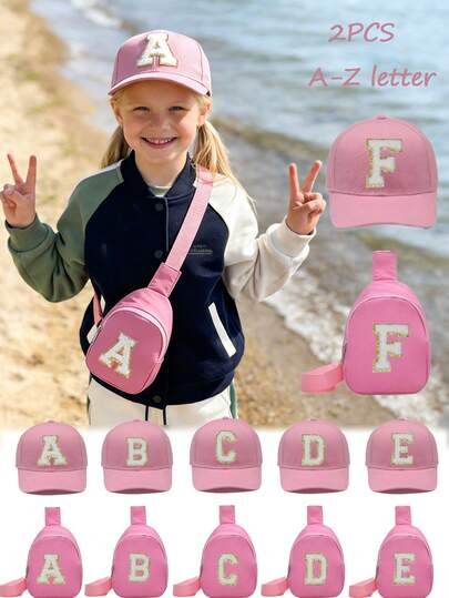两件套儿童棒球帽：26字母印花卡车帽+胸包，时尚休闲遮阳帽，方便的迷你零钱包，适合男孩女孩返校、户外活动、假日旅行、生日礼物
