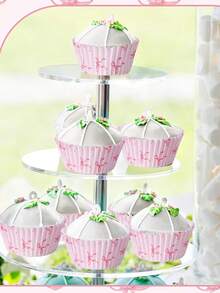 100pcs/200pcs Pink Bow Cupcake Liners, Grease-Proof Cupcake Baking Cups, Suitable For Weddings, Birthdays, Valentine's Day And Various Occasions - Multicolor - View 5